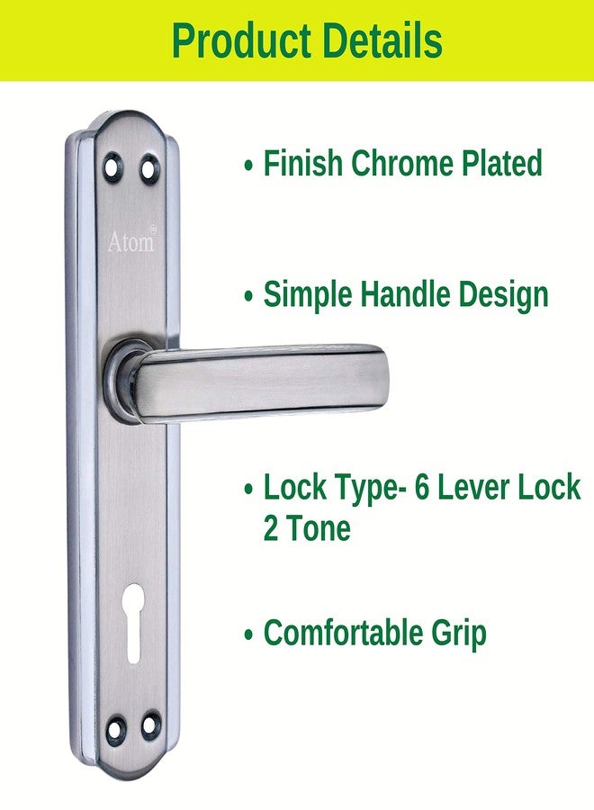 Atom Heavy Duty Mortice Door Handle Set with Lock Body | Chrome Plated Finish | 6 Lever Double Stage Lockset for Door, Bathroom, Bedroom, Living Room with 3 Keys - Image 5